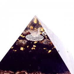 Piramidă orgonică floarea vieții, shungit, onix, chihlimbar, hematit, foiță de aur 24K